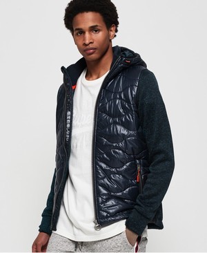 Superdry Storm Wave Quilt Hybrid Cipzár Férfi Kapucnis Pulóver Sötét Sötétkék | ZLKTJ0916